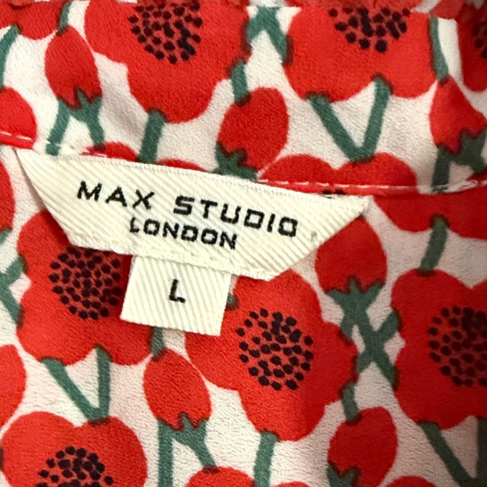 Max Studio Red Floral Ruffle V-Neck maxi dress - Picture 2 of 5